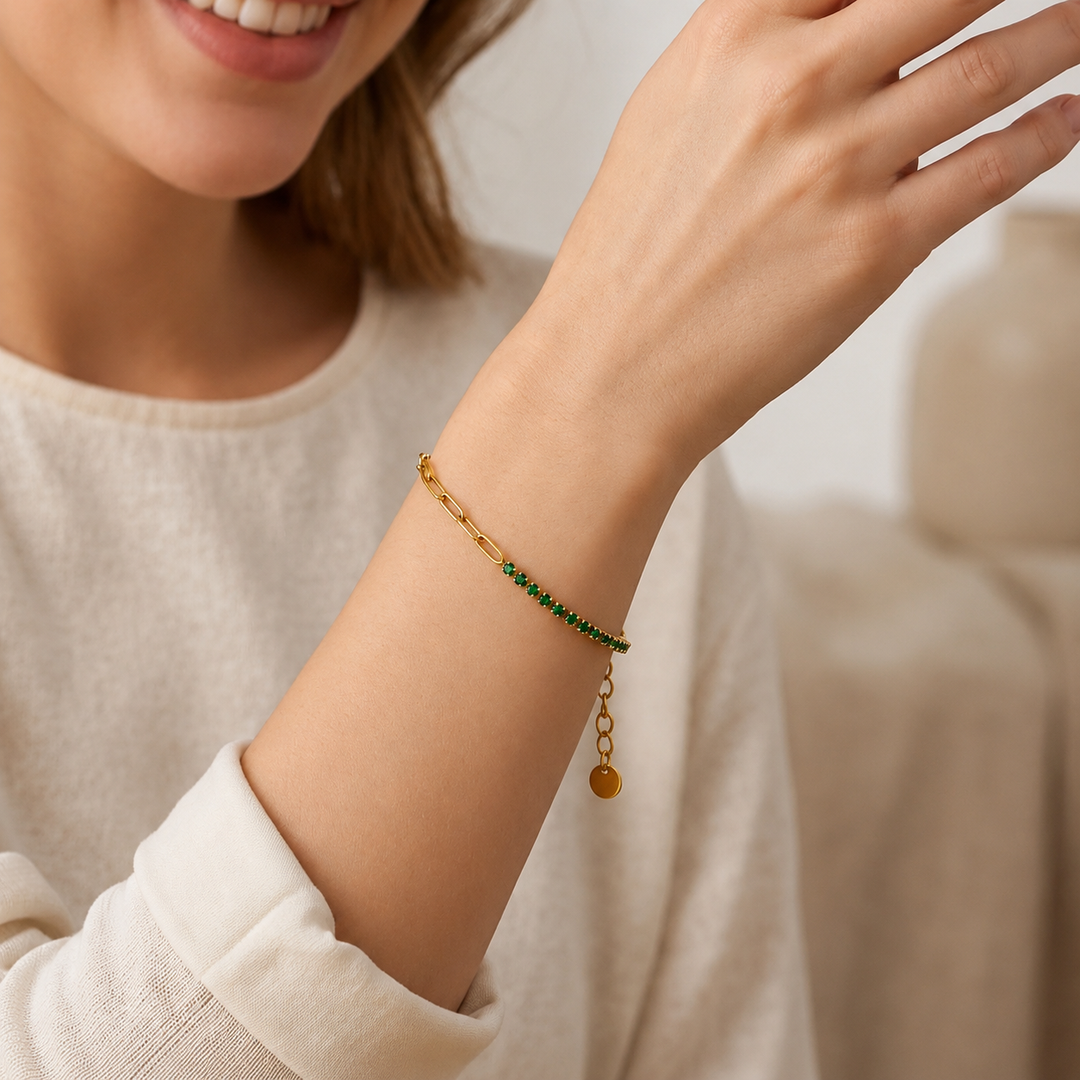 Serelle Paper Link Tennis Bracelet - Green