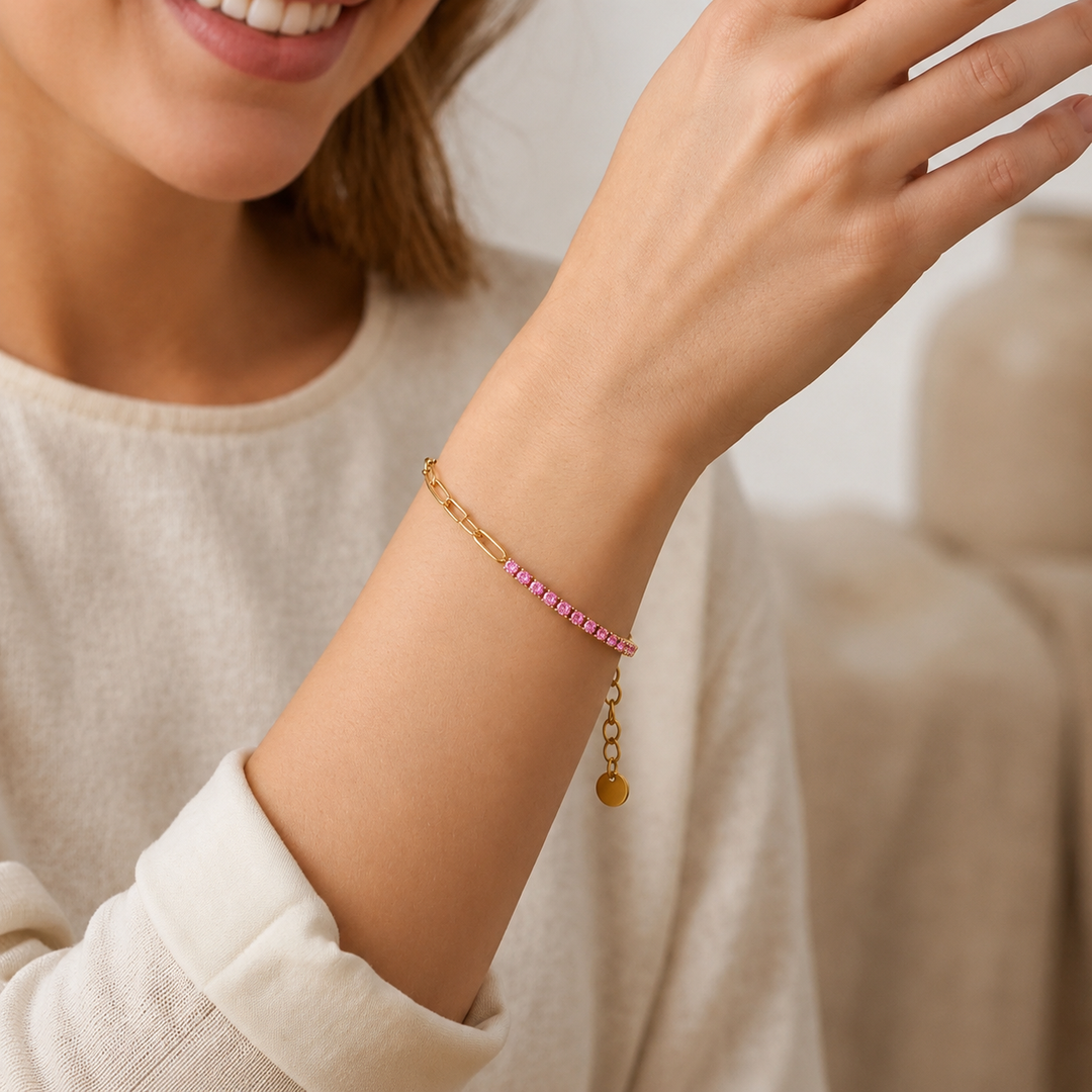 Serelle Paper Link Tennis Bracelet - Pink