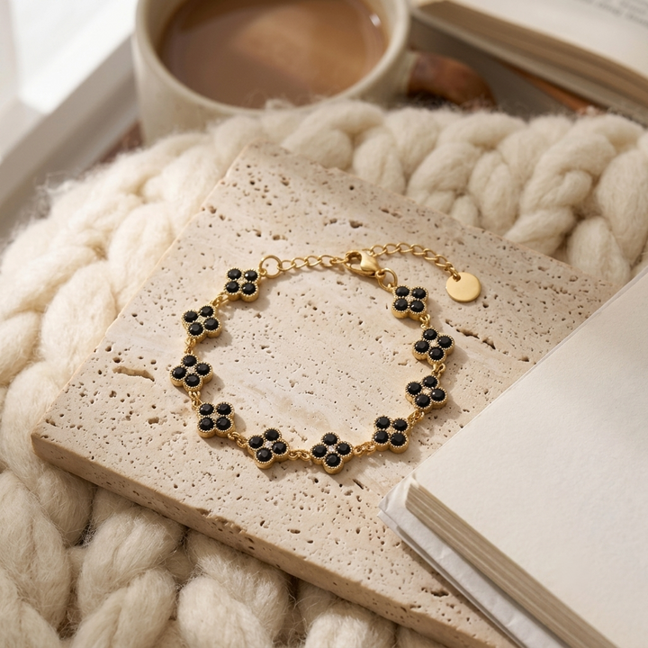 Dahlia Bloom Link Bracelet - Black