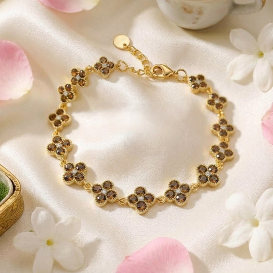 Dahlia Bloom Link Bracelet - Brown