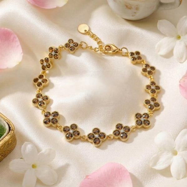 Dahlia Bloom Link Bracelet - Brown