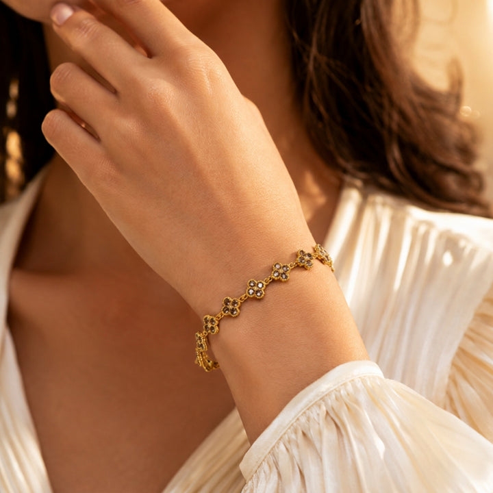 Dahlia Bloom Link Bracelet - Brown