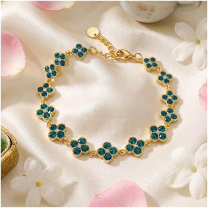 Dahlia Bloom Link Bracelet - Blue