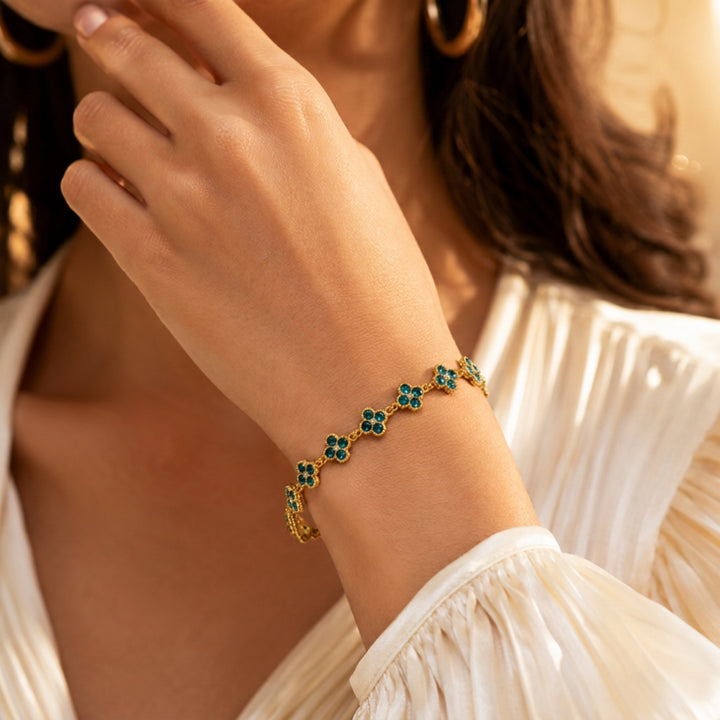 Dahlia Bloom Link Bracelet - Blue