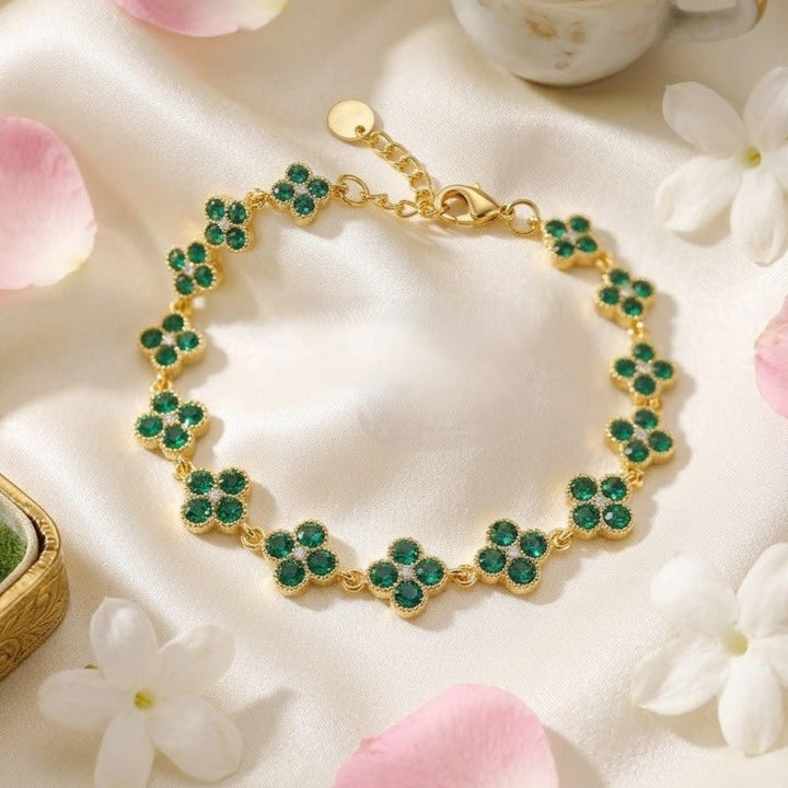 Dahlia Bloom Link Bracelet - Dark Green