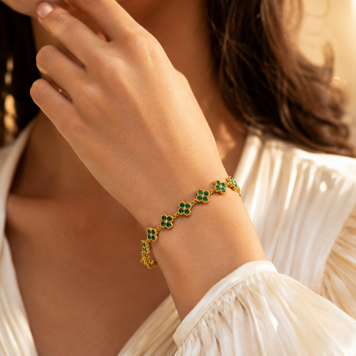 Dahlia Bloom Link Bracelet - Dark Green