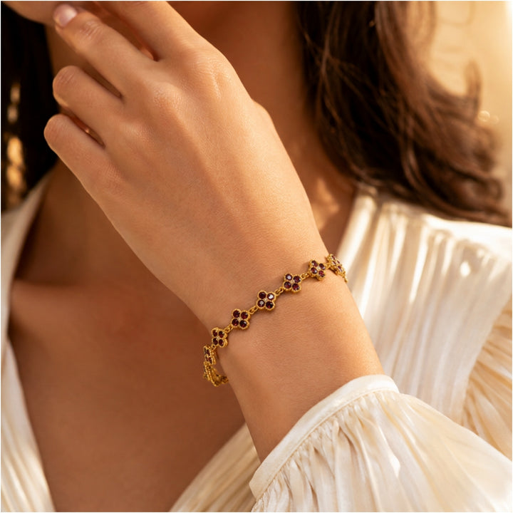 Dahlia Bloom Link Bracelet - Dark Red