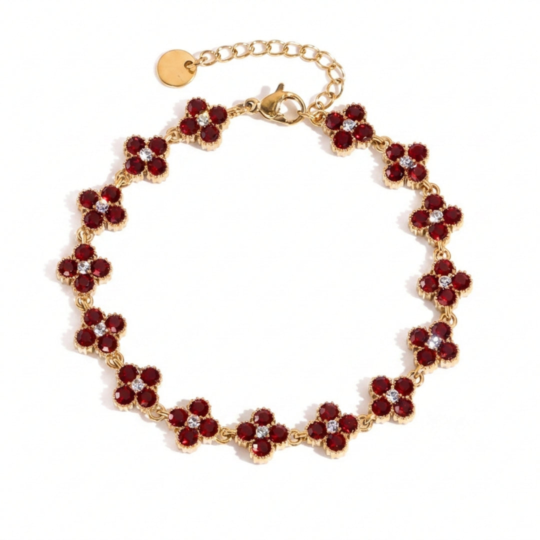 Dahlia Bloom Link Bracelet - Dark Red