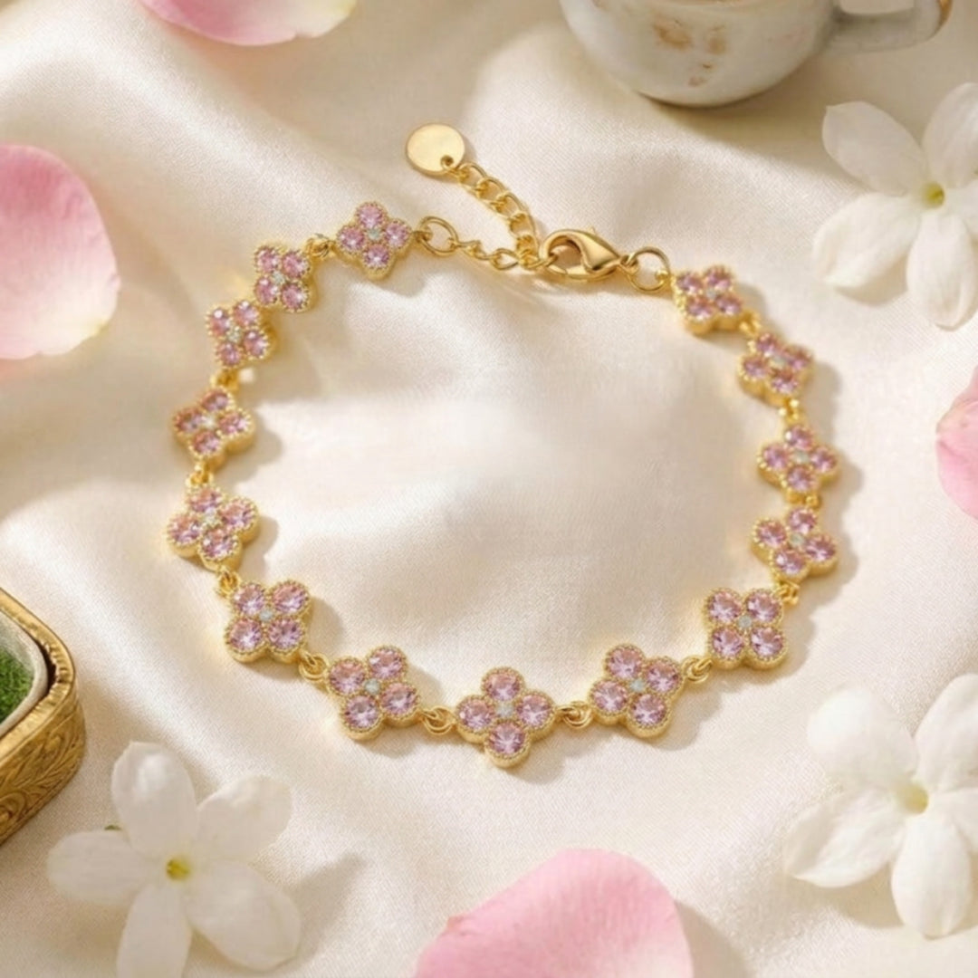Dahlia Bloom Link Bracelet - Pink