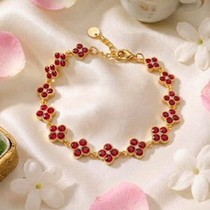 Dahlia Bloom Link Bracelet - Red
