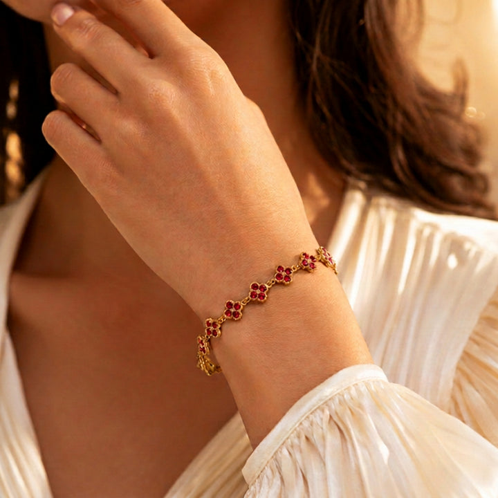 Dahlia Bloom Link Bracelet - Red