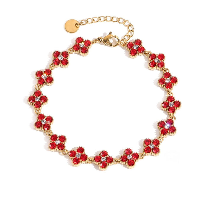 Dahlia Bloom Link Bracelet - Red