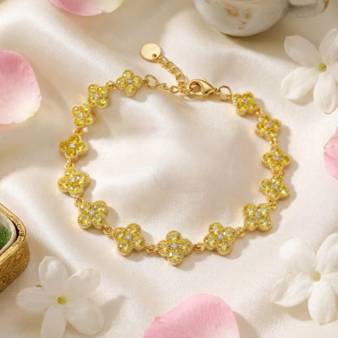 Dahlia Bloom Link Bracelet - Yellow