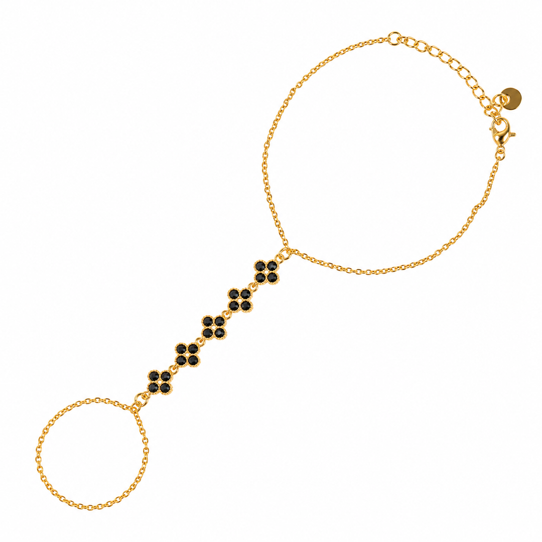 Noir Bloom Clover Gold toned Hand Chain