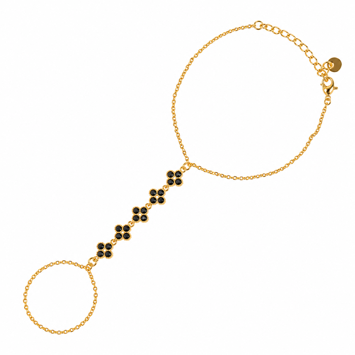 Noir Bloom Clover Gold toned Hand Chain