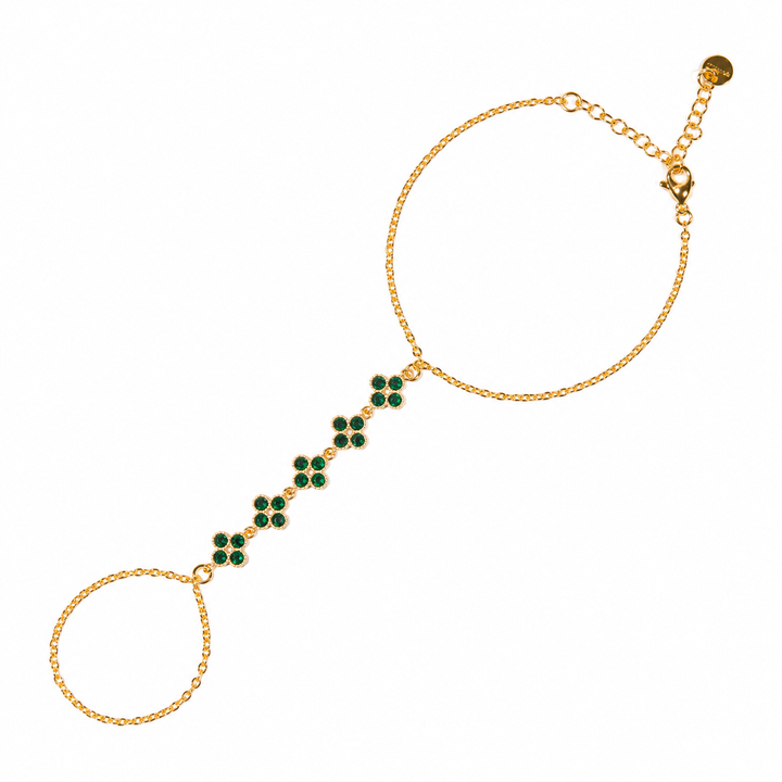 Emerald Bloom Clover Gold toned Hand Chain