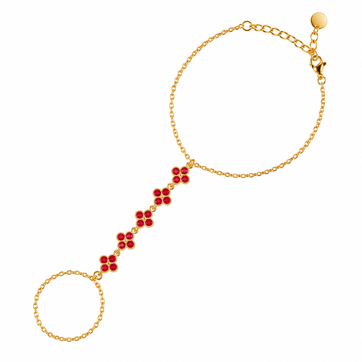 Crimson Bloom Clover Gold toned Hand Chain