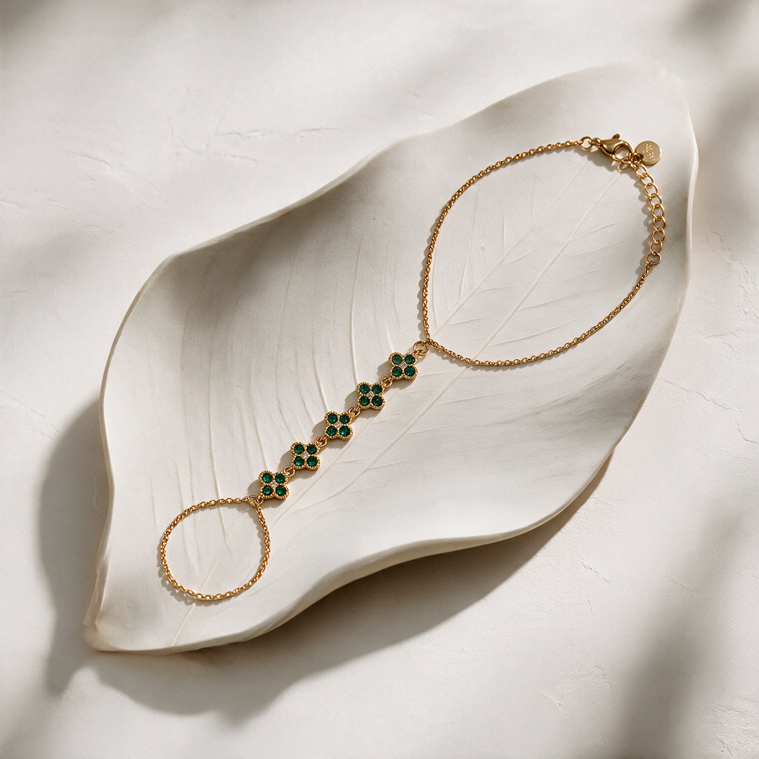 Ocean Petal Bloom Clover Gold toned Hand Chain