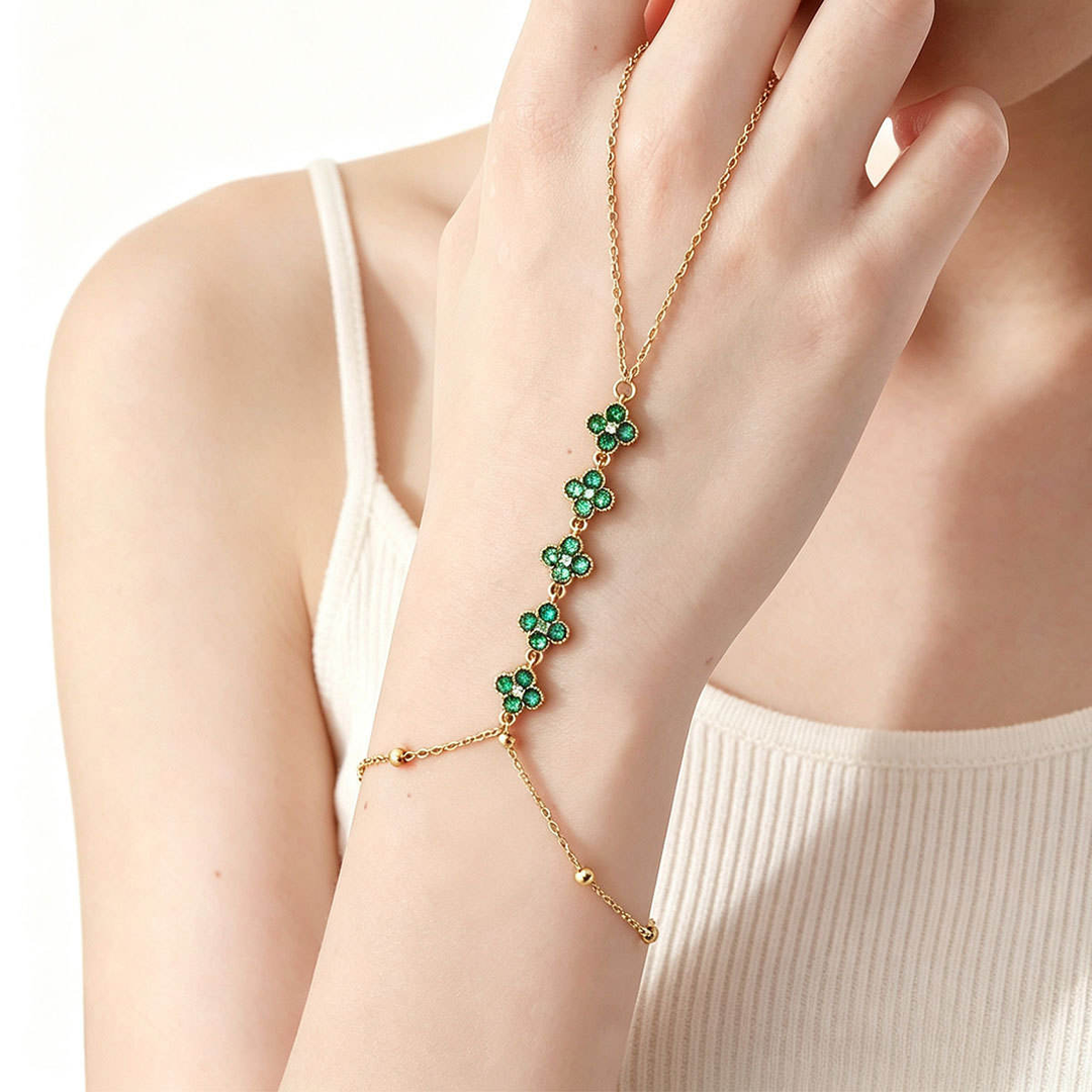 Ocean Petal Bloom Clover Gold toned Hand Chain