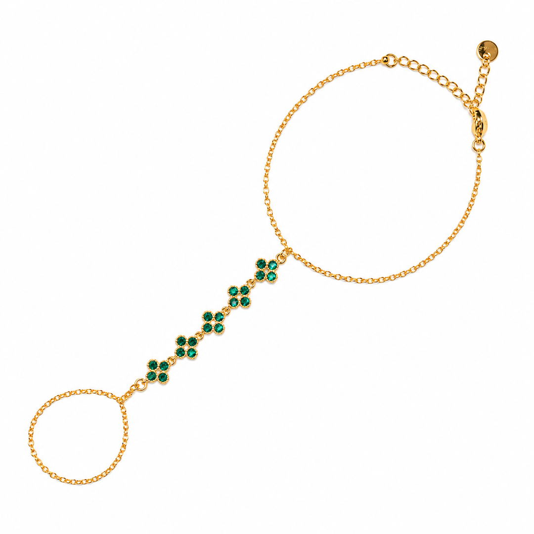 Ocean Petal Bloom Clover Gold toned Hand Chain