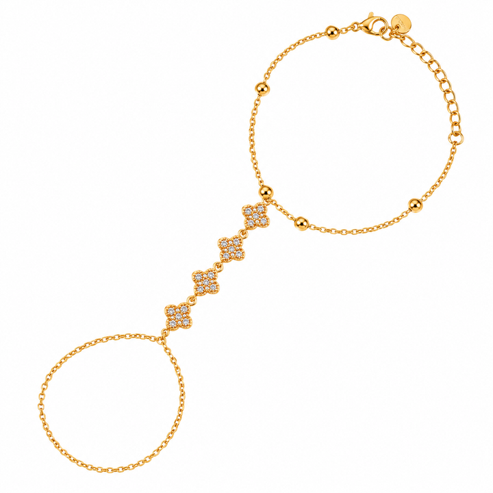 Crystal Bloom Clover Gold toned Hand Chain