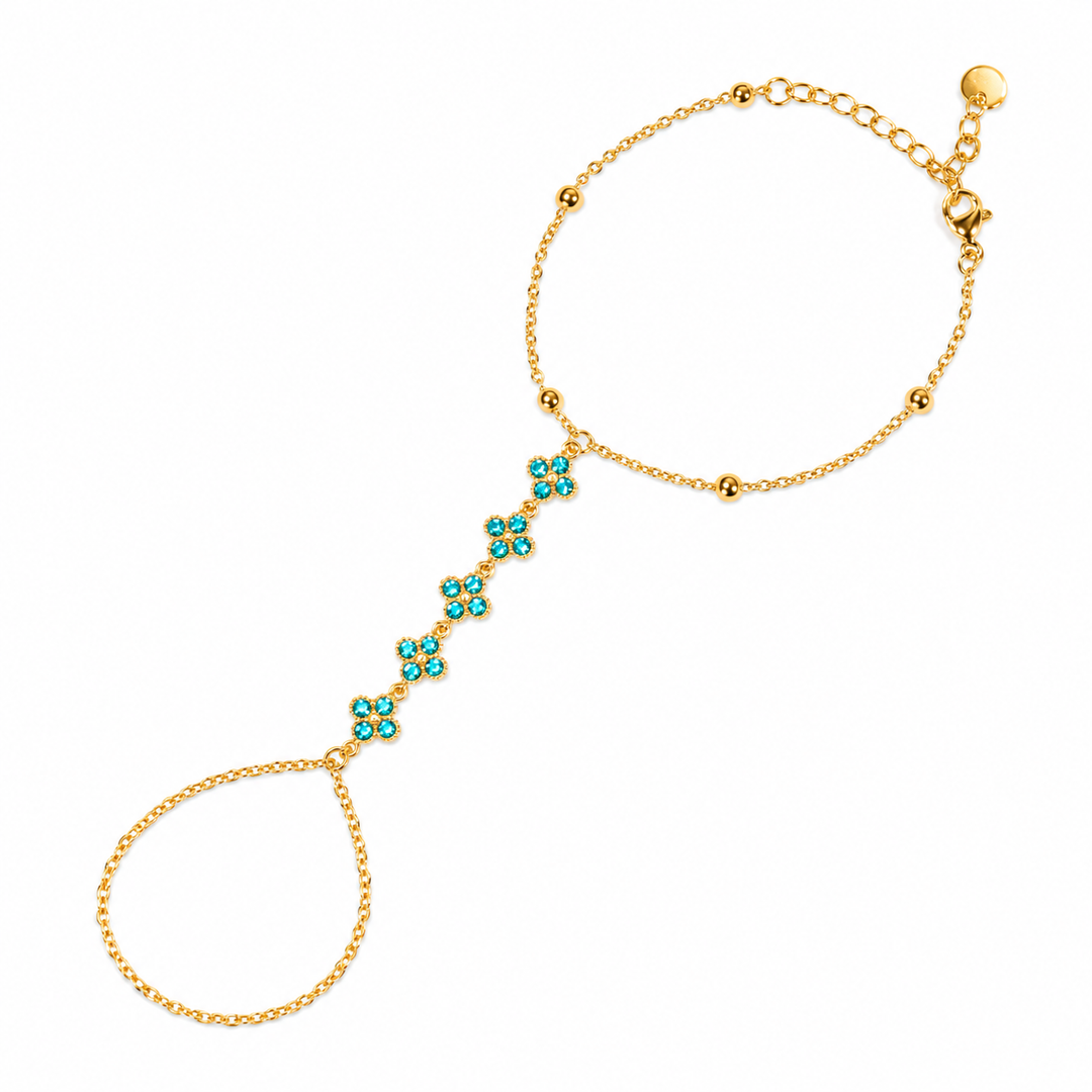 Aqua Bloom Clover Gold toned Hand Chain