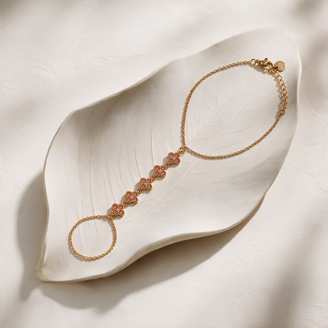 Roselle Bloom Clover Gold toned Hand Chain