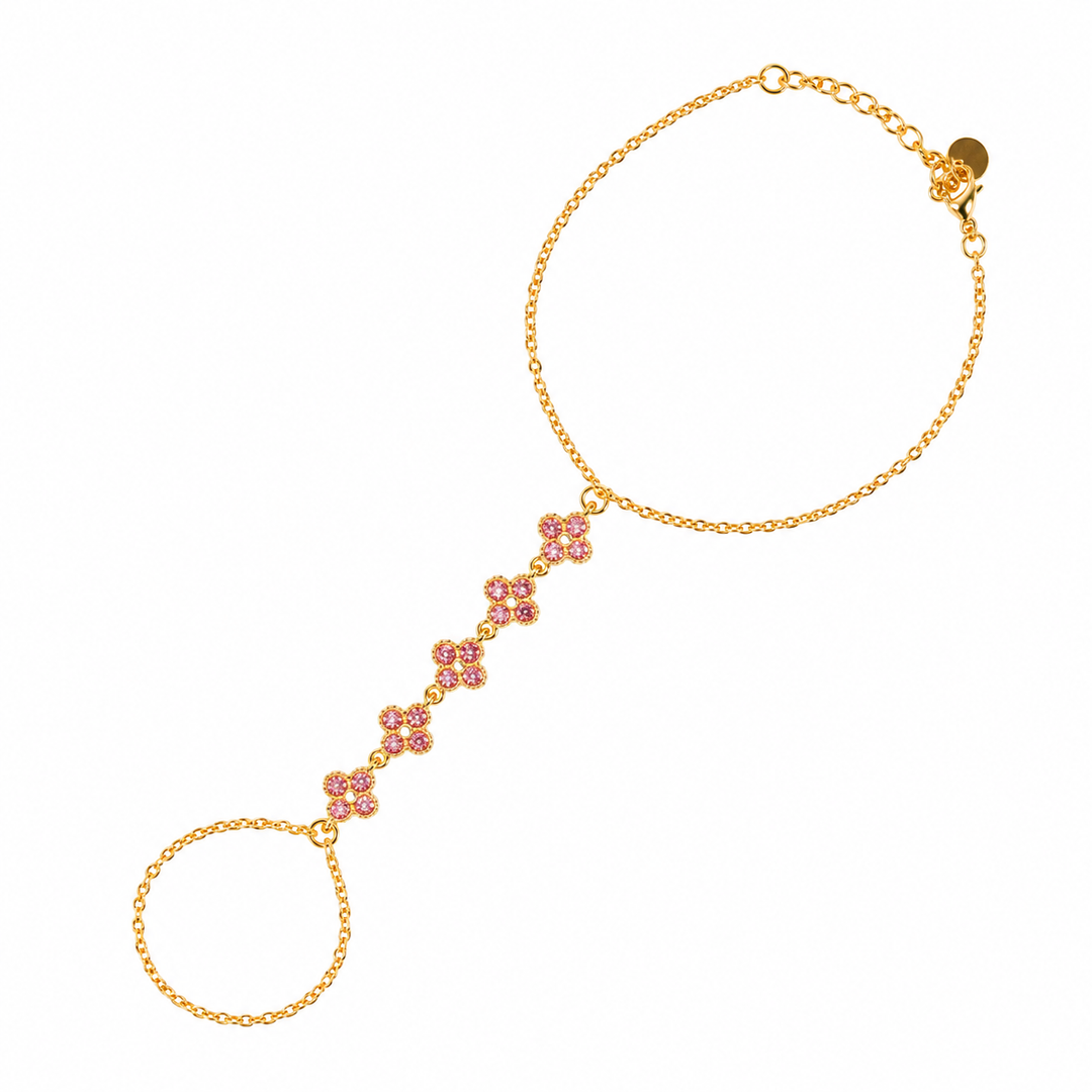 Roselle Bloom Clover Gold toned Hand Chain