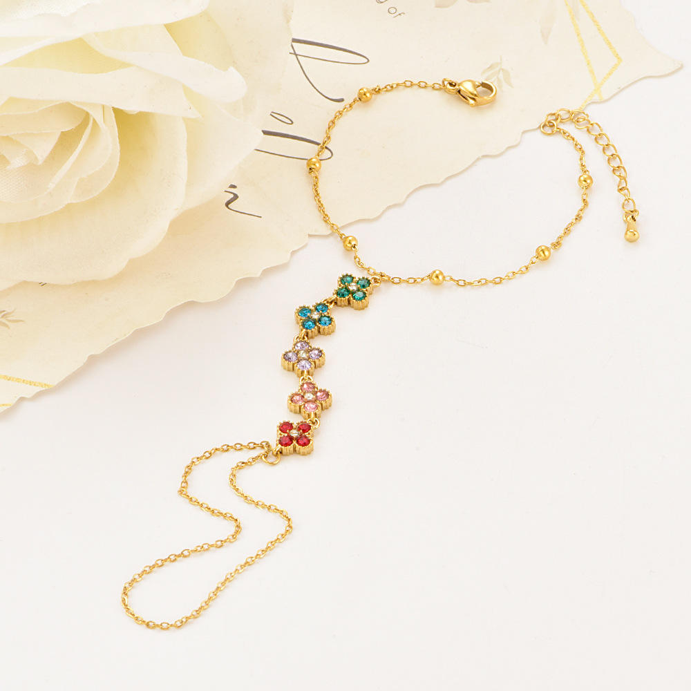 Prism Bloom Clover Gold toned Hand Chain