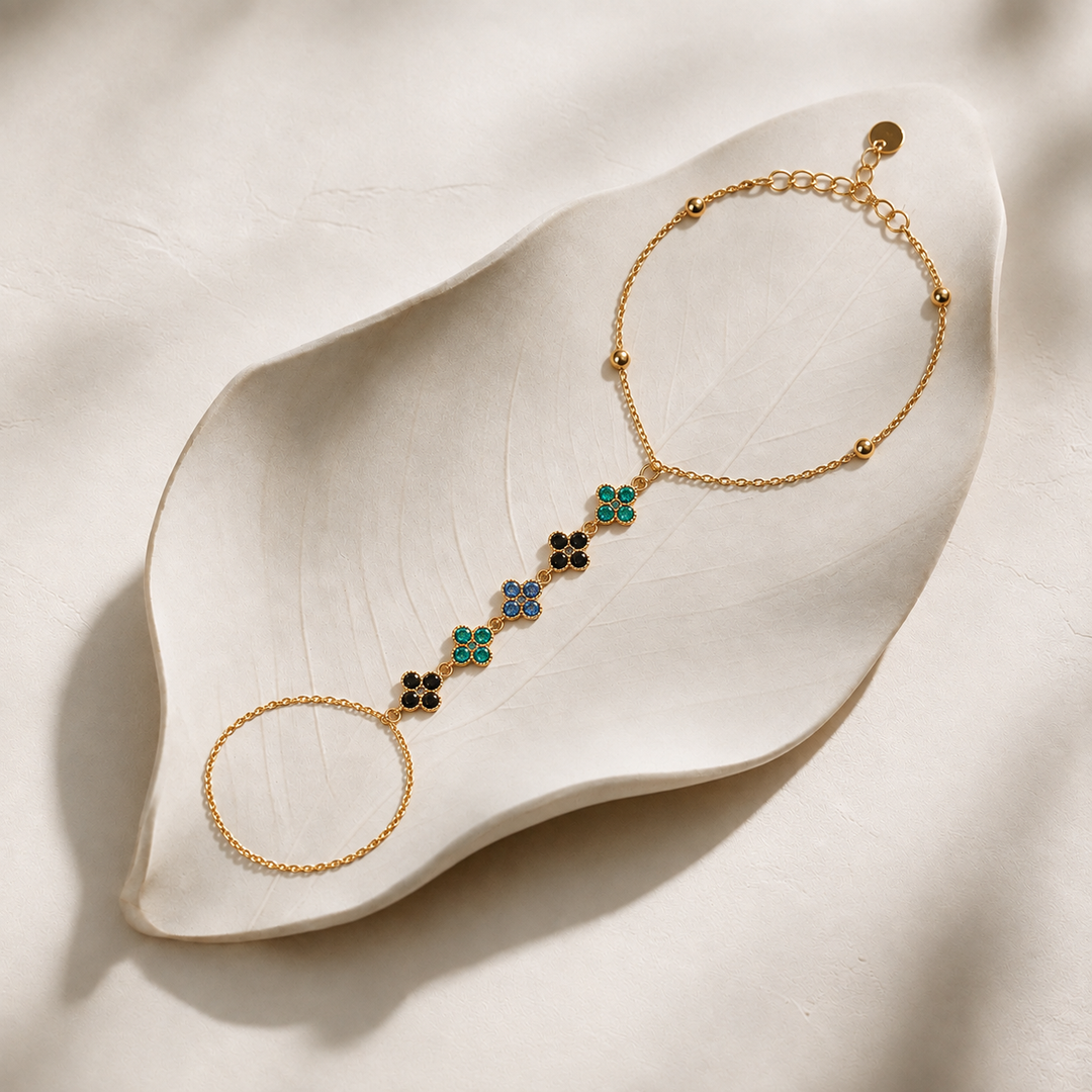 Prism Bloom Clover Gold toned Hand Chain