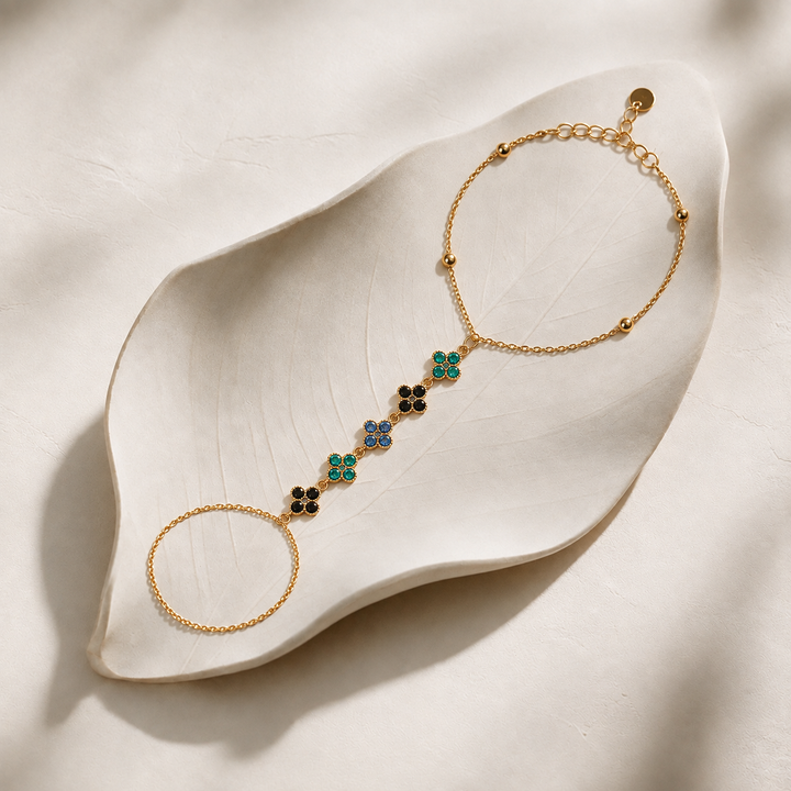 Prism Bloom Clover Gold toned Hand Chain