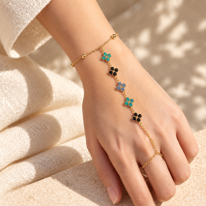 Prism Bloom Clover Gold toned Hand Chain