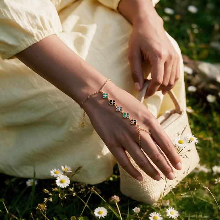 Prism Bloom Clover Gold toned Hand Chain