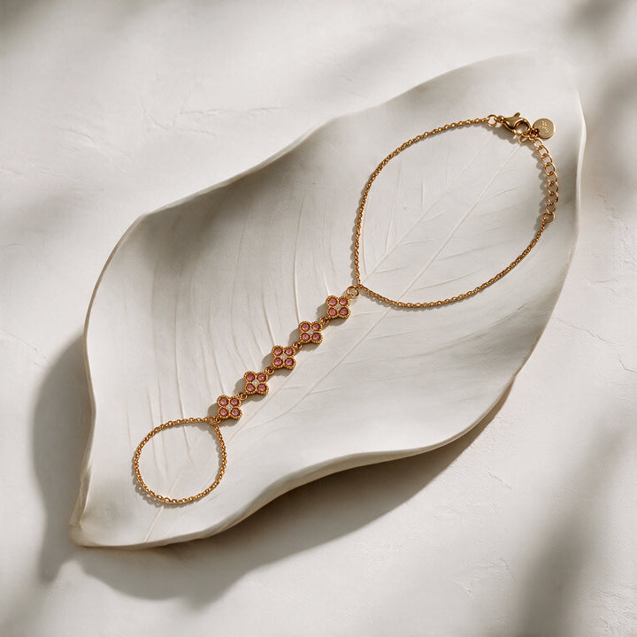 Blush Petal Bloom Clover Gold toned Hand Chain