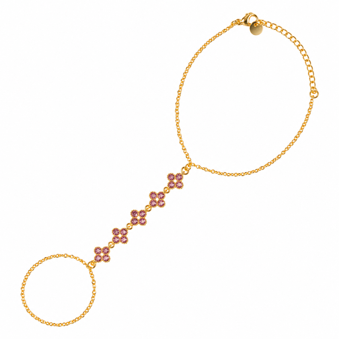 Blush Petal Bloom Clover Gold toned Hand Chain