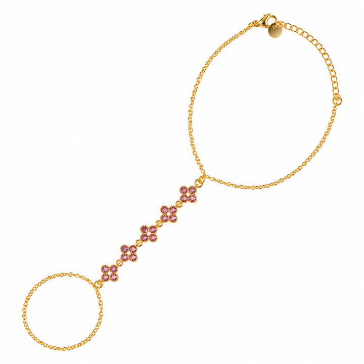 Blush Petal Bloom Clover Gold toned Hand Chain