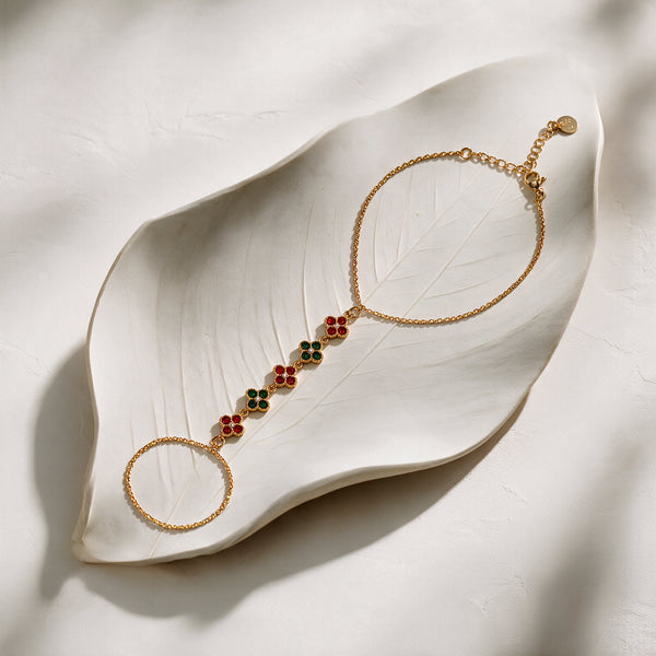 Mosaic Bloom Clover Gold toned Hand Chain