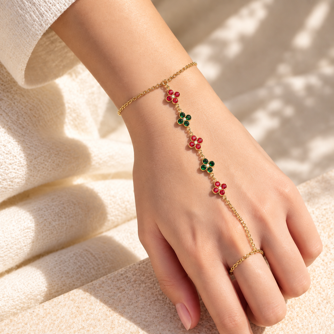 Mosaic Bloom Clover Gold toned Hand Chain