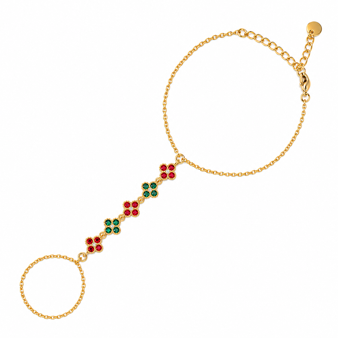Mosaic Bloom Clover Gold toned Hand Chain
