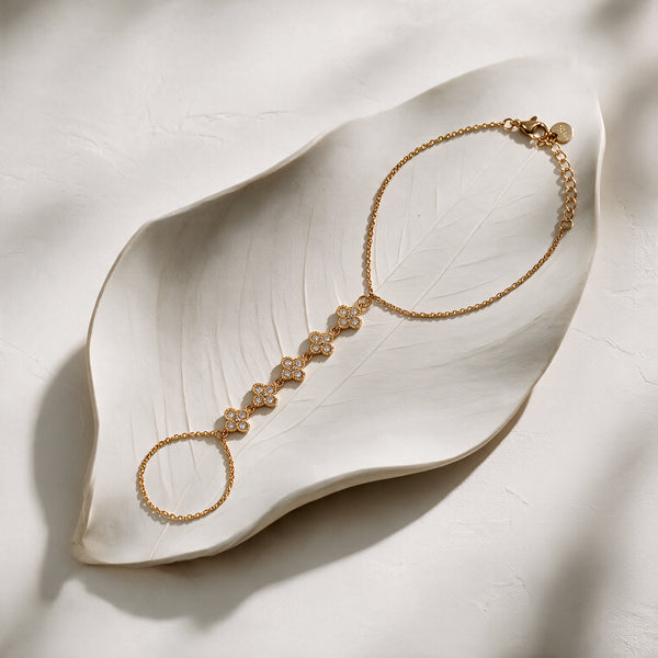Champagne Bloom Clover Gold toned Hand Chain