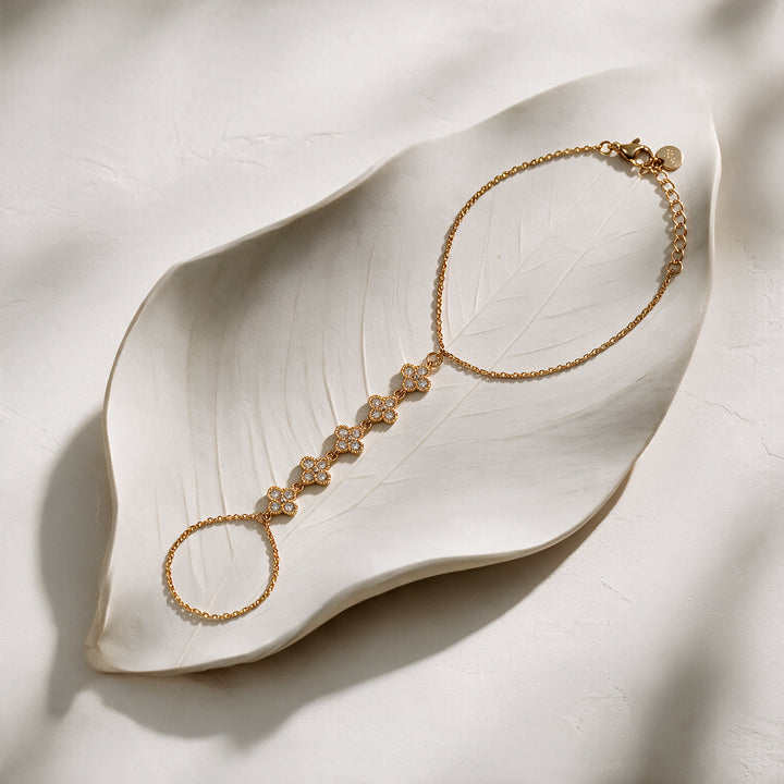 Champagne Bloom Clover Gold toned Hand Chain