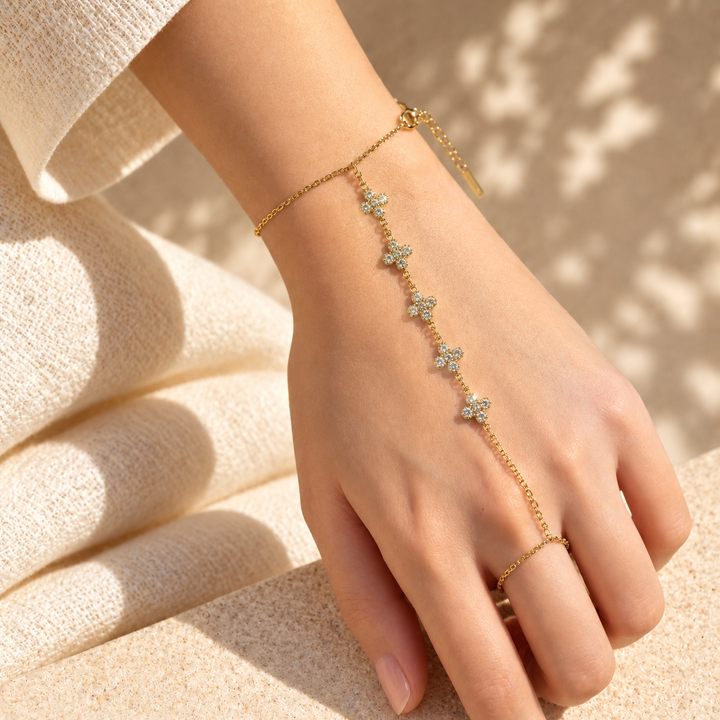 Champagne Bloom Clover Gold toned Hand Chain