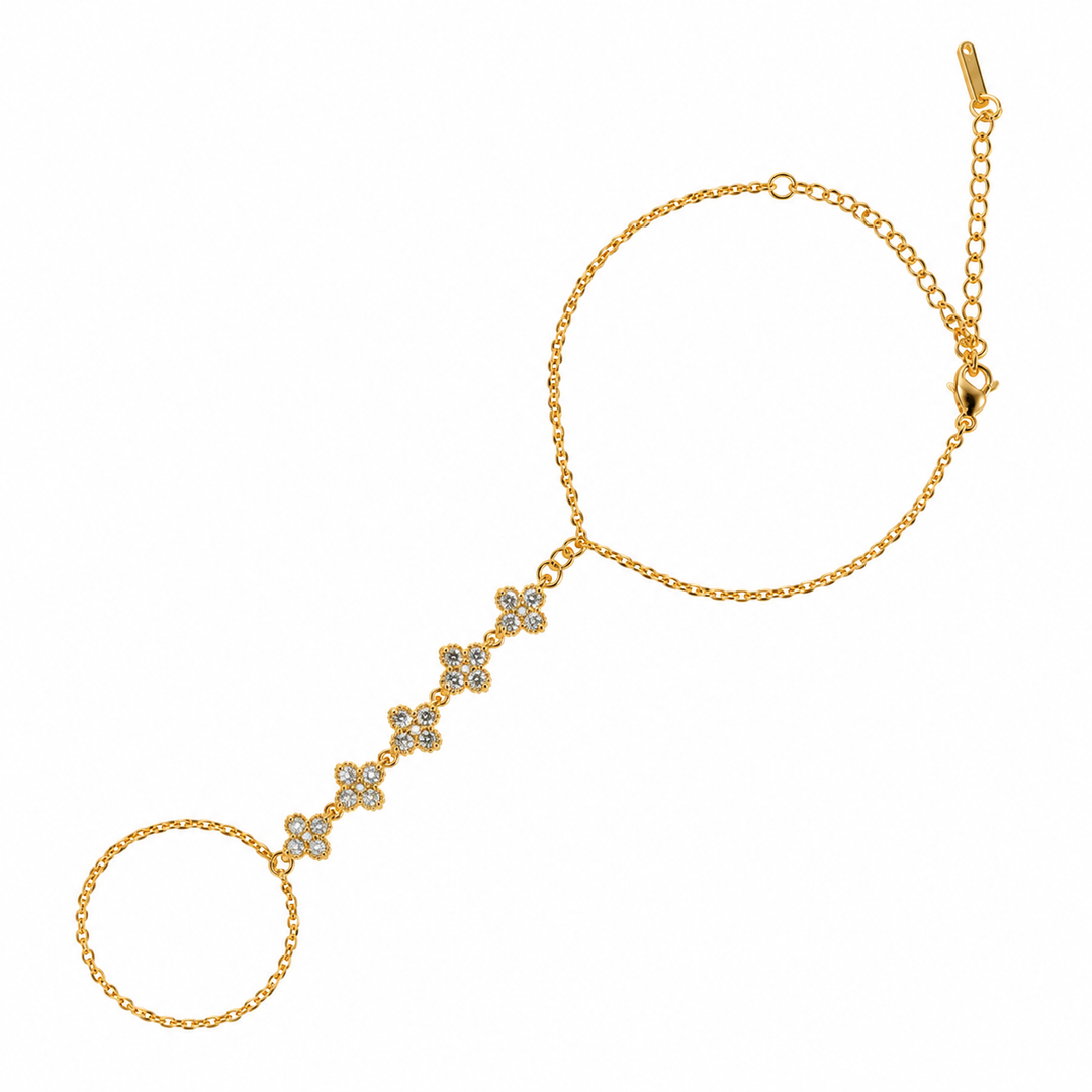 Champagne Bloom Clover Gold toned Hand Chain