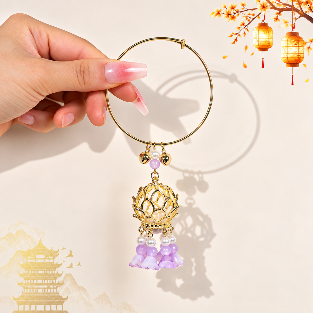 Lotus Lantern Tassel Drop Pearl Bangle - Preorder · Ships 25th