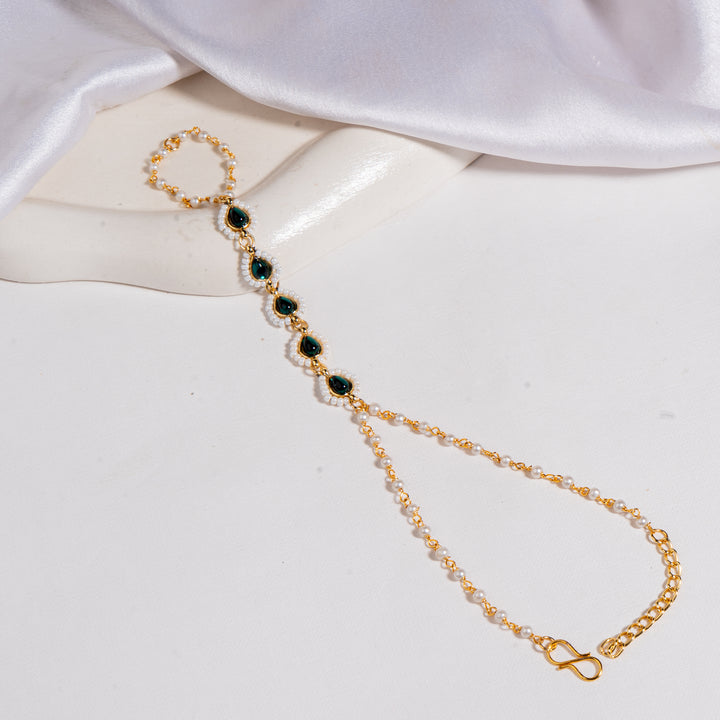 Dewdrop Kundan Hand Chain - Green