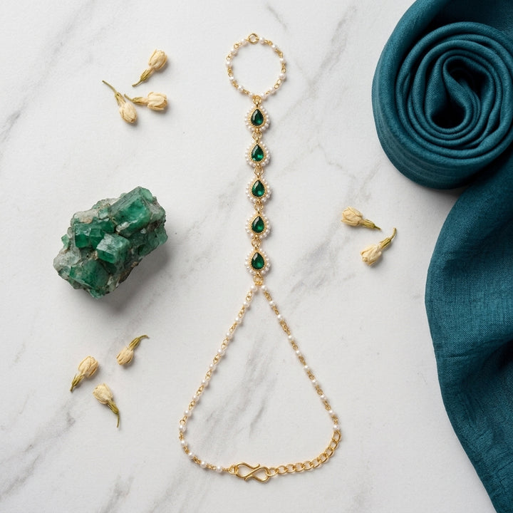 Dewdrop Kundan Hand Chain - Green