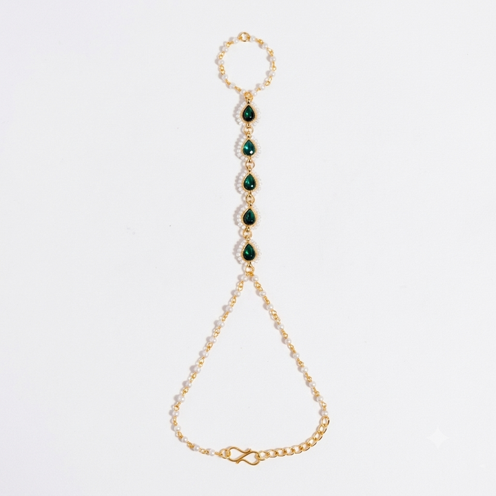 Dewdrop Kundan Hand Chain - Green