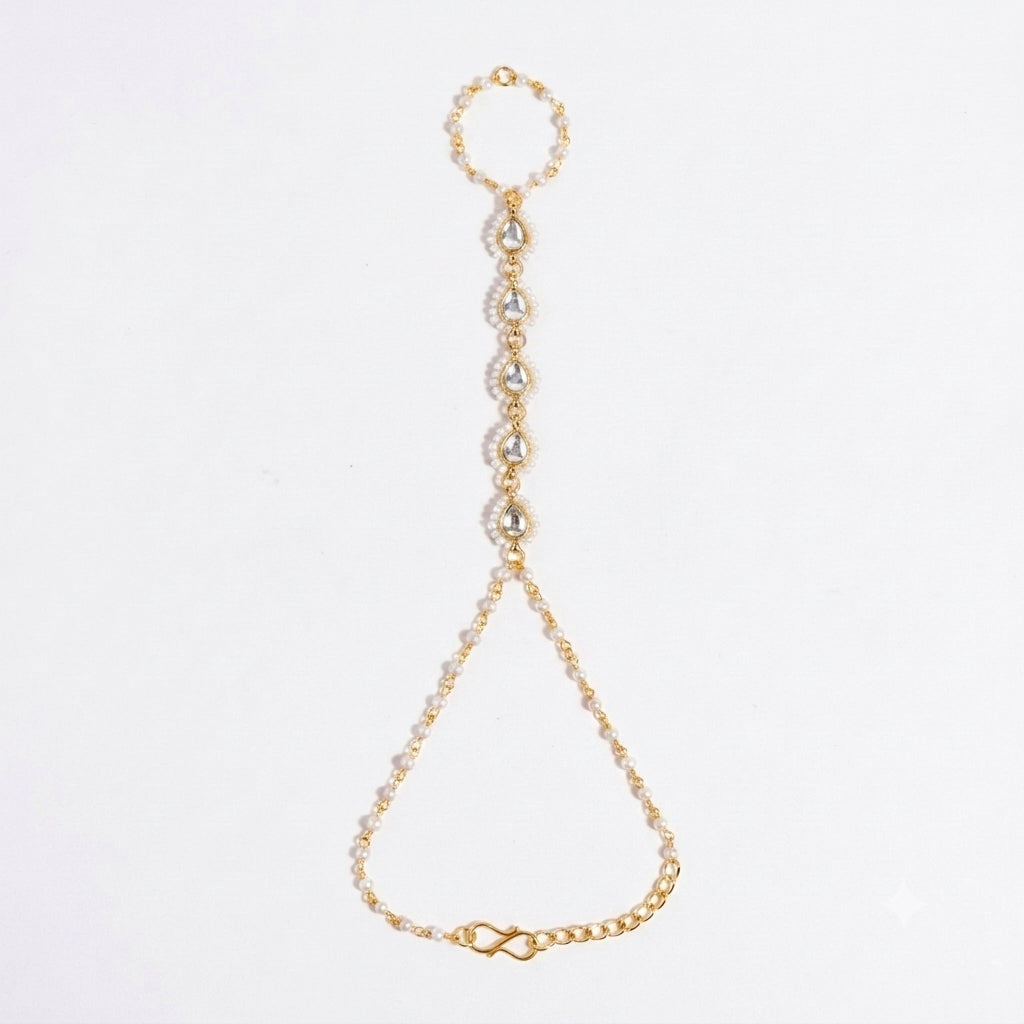 Dewdrop Kundan Hand Chain - White