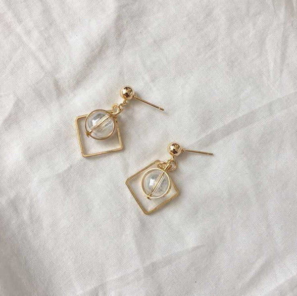 Ball Natural Opal Gem Drop - Diamond Shape Earrings