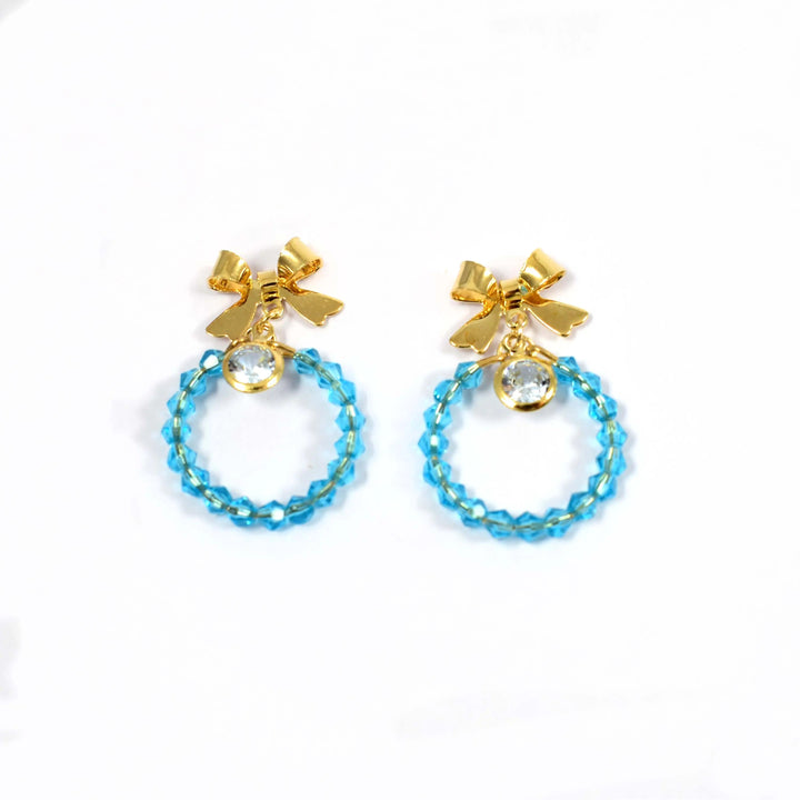 Beaded Aqua Crystal Bow Drop Earrings - Salty Accessories